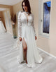 A Line Long Sleeves Ivory Long Bridal Dress With Slit
