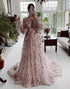 Halter Apricot Flower Long Sleeves Long Bridal Dress With Appliques