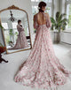 Halter Apricot Flower Long Sleeves Long Bridal Dress With Appliques