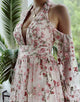 Halter Apricot Flower Long Sleeves Long Bridal Dress With Appliques