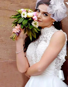 Ivory A Line Open Back Sleeveless Bridal Dress