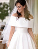 White Off the Shoulder A Line High Low Long Bridal Dress