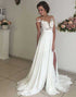 Ivory A Line Court Train Long Bridal Dress With Slit