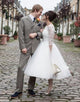 Ivory A Line 3/4 Sleeves Lace Bridal Dress
