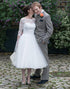 Ivory A Line 3/4 Sleeves Lace Bridal Dress