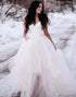 Ivory A Line Spaghetti Straps Tulle Long Bridal Dress