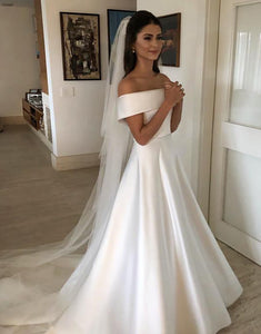 White Off the Shoulder A Line Long Bridal Dress