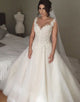 Ivory V Neck A Line Long Bridal Dress With Appliques