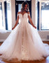 Ivory Off the Shoulder A Line Long Bridal Dress With Appliques