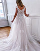 Ivory V Neck A Line Tulle Long Bridal Dress