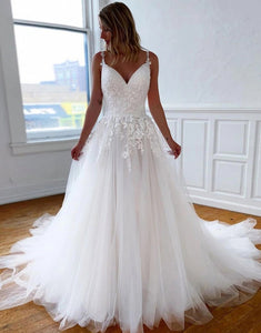 Ivory Spaghetti Straps Backless Long Bridal Dress