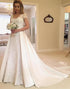 Ivory Short Sleeves A Line Chapel Train Long Bridal Dress