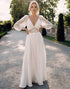 V Neck Long Sleeves A Line Ivory Wedding Dress