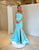 Blue Mermaid Off The Shoulder Long Prom Dress With Slit