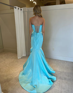 Blue Mermaid Off The Shoulder Long Prom Dress With Slit