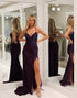 Purple Mermaid Long Glitter Sequined Prom Dress With Slit