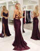 Purple Mermaid Long Glitter Sequined Prom Dress With Slit