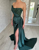 Dark Green Mermaid Satin Sweetheart Long Prom Dress With Slit