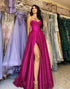 Sparkly Fuchsia A-Line Corste Long Prom Dress With Slit