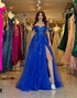 Royal Blue A-Line Tulle Long Prom Dress With Appliques