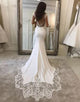 Satin Mermaid Lace V-neck Cap Sleeves Wedding Dress With Appliques