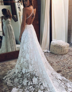 Lace Criss-Cross Straps Wedding Dress With Slit