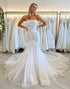 Mermaid Strapless Tulle Long Wedding Dresses with Appliques