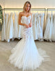 Mermaid Ivory Strapless Tulle Wedding Dresses With Appliques