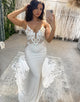Mermaid Ivory V-Neck Spaghetti Strap Wedding Dress With Appliques
