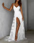 Elegant Beach A Line Spaghetti Straps Lace Open Back Long Wedding Dress