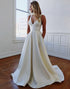Long A-Line V-Neck White Wedding Dress with BowKnot