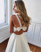 Long A-Line V-Neck White Wedding Dress with BowKnot