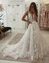 A-Line V-Neck Lace Applique Ivory Wedding Dress