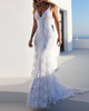 Ivory Elegent Lace V-Neck Sleeveless Long Wedding Dress