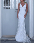 Ivory Elegent Lace V-Neck Sleeveless Long Wedding Dress