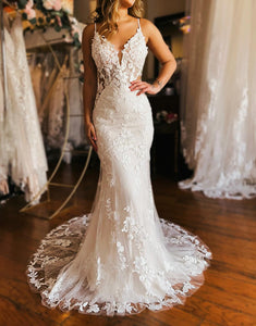 Ivory Gorgeous Applique Sheath Mermaid Floor Length Wedding Dress