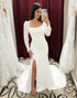 Ivory Mermaid Long Sleeve Square Neckline Wedding Dress With Slit
