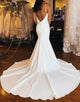 Ivory Mermaid Simple V Neck Satin Wedding Dress