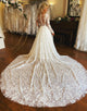 Ivory A Line V Neck Long Sleeve Tulle Lace Wedding Dress