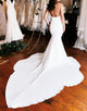 Ivory Satin Mermaid Wedding Dress with Detachable Sleeves