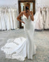 White Spaghetti Straps Long Mermaid Boho Wedding Dress with Lace