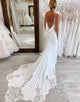 White Spaghetti Straps Long Mermaid Boho Wedding Dress with Lace
