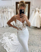 Sexy Deep V-neck Spaghetti Straps Wedding Dresses With Lace Applique
