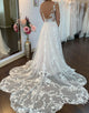 Sexy Deep V -Neck Side Slit Lace Applique Wedding Dress