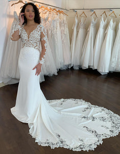 Ivory Mermaid Long Sleeves Lace Wedding Dress