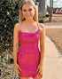 Fuchsia Sparkly Spaghetti Straps Bodycon Homecoming Dress