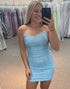 Light Blue Sparkly Halter Bodycon Homecoming Dress