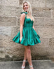 Green A Line Tie Straps Short Homecoming Dress