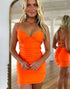 Orange Satin Tight Homecoming Dress with Pleated