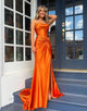 Orange Mermaid Off The Shoulder Long Prom Dress With Slit
